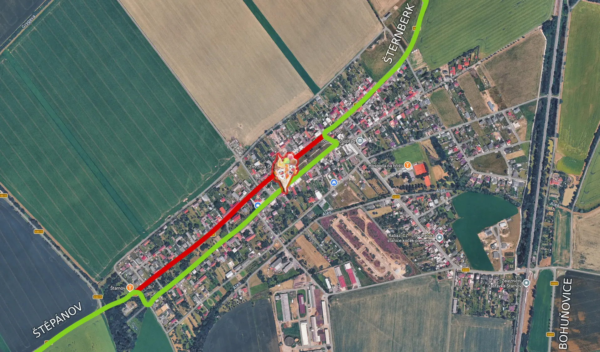 Mapa objíždné trasy kolem obce Štarnov